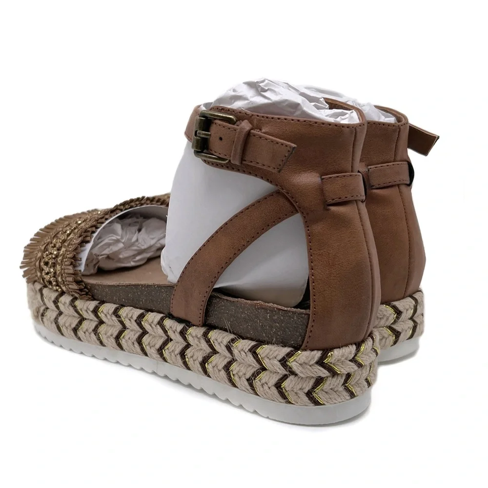 Madeline Girl Espadrilles Sphinx Metallic Ankle Strap Platform Sandals Size 9